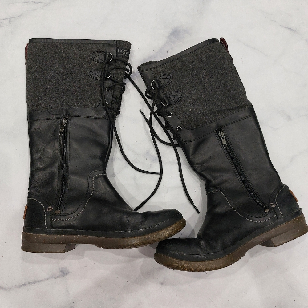 UGG Elsa Tall Black Winter Leather Boots